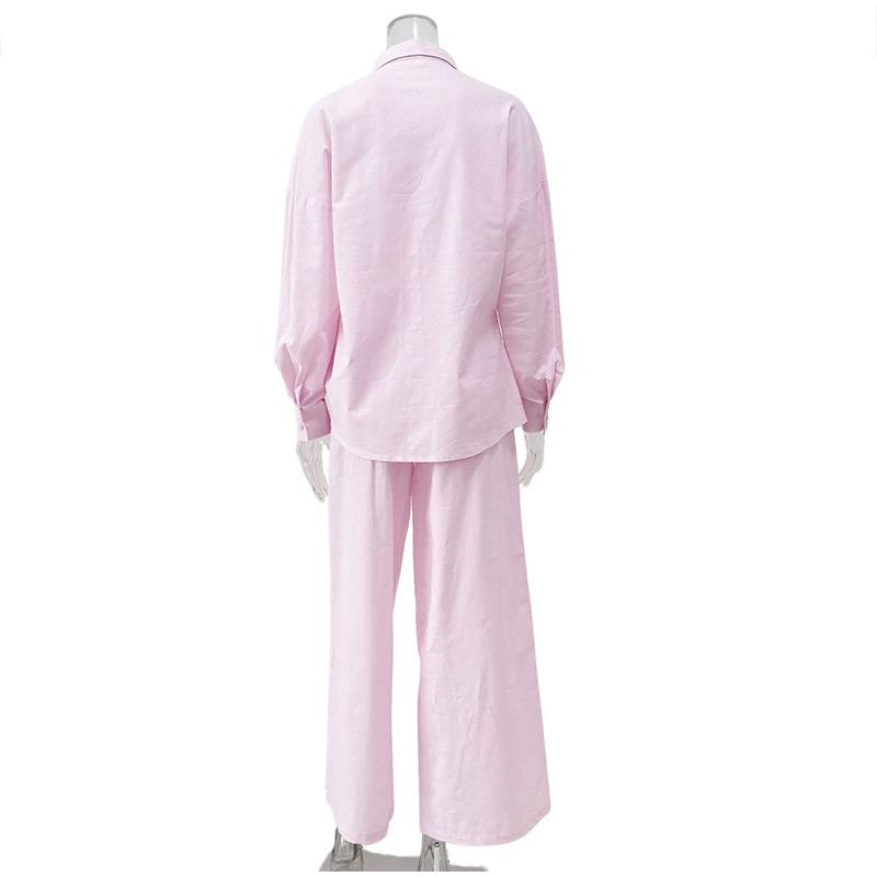 Women's Pure Cotton Shirt and Pants Set Casual Solid Color Women's Set V-neck Button Decoration Sweet Style Spring and Summer New Women's Clothing