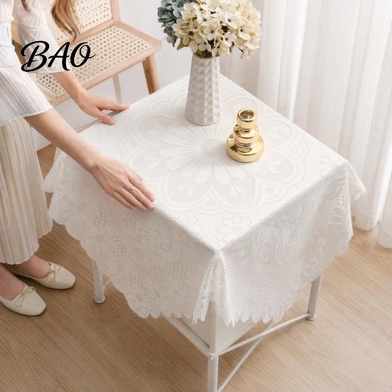 Durable Lace Table Cover Square Floral Doily, Scalloped White Tablecloth, Vintage Style Small Elegant Tablecloth for Coffee Side Tea Party Home Decor