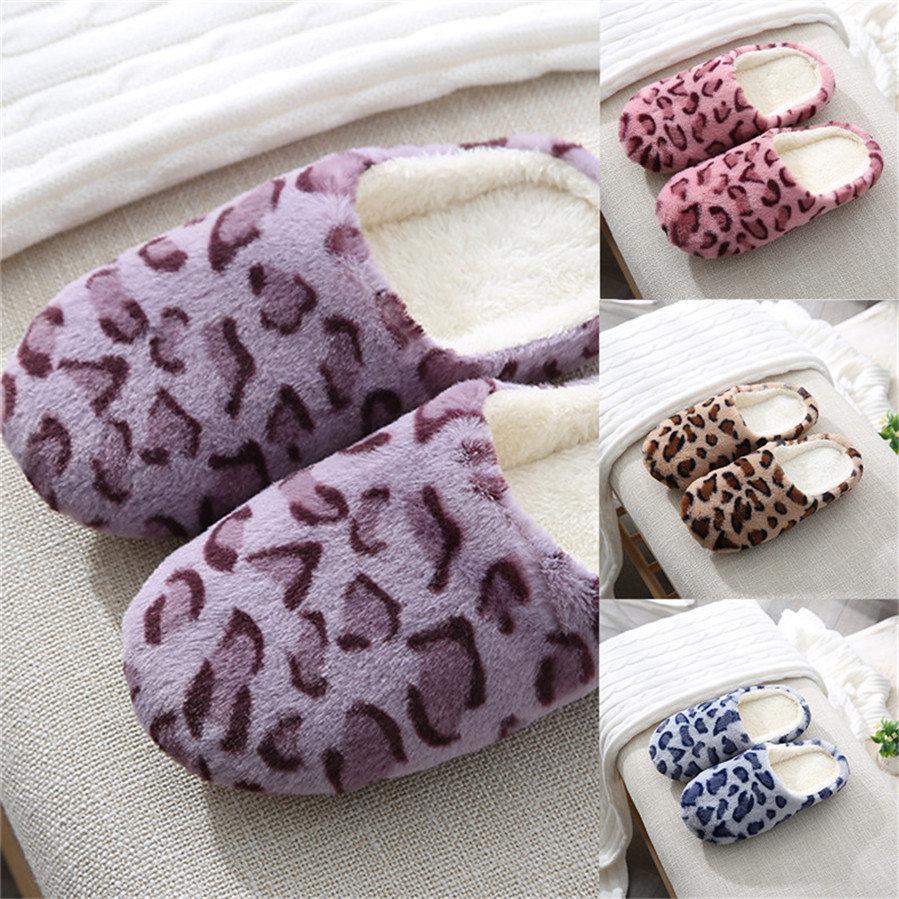 Winter Couple Style Indoor Silent Soft Bottom Leopard Print Slippers Home Comfort and Warm Cotton Slippers