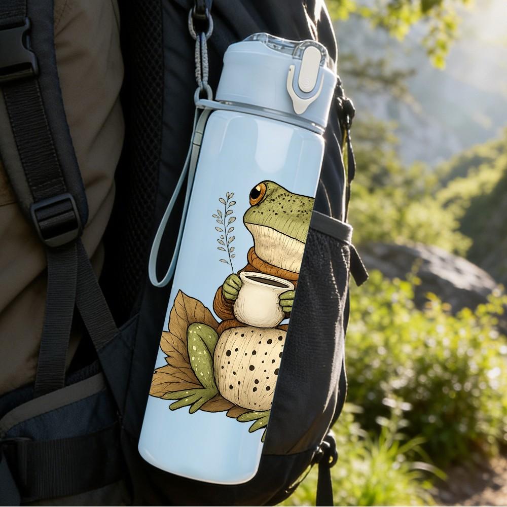 1PC Cute Green Frog 750ml Color Plastic Sports Water Bottle Leakproof Flip Straw Lid Suitable for Sports Office Home Use