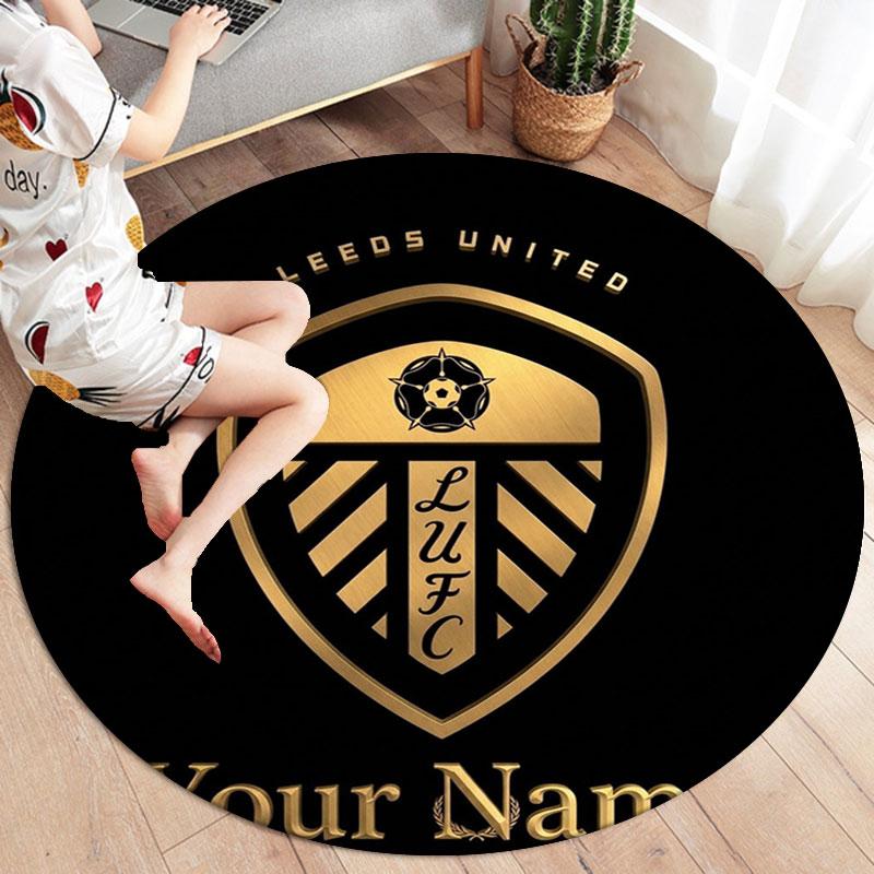 Leeds United Custom Name Round Area Rug,Carpet Rug for Living Room Bedroom Sofa Playroom Decor,Non-slip Floor Mat