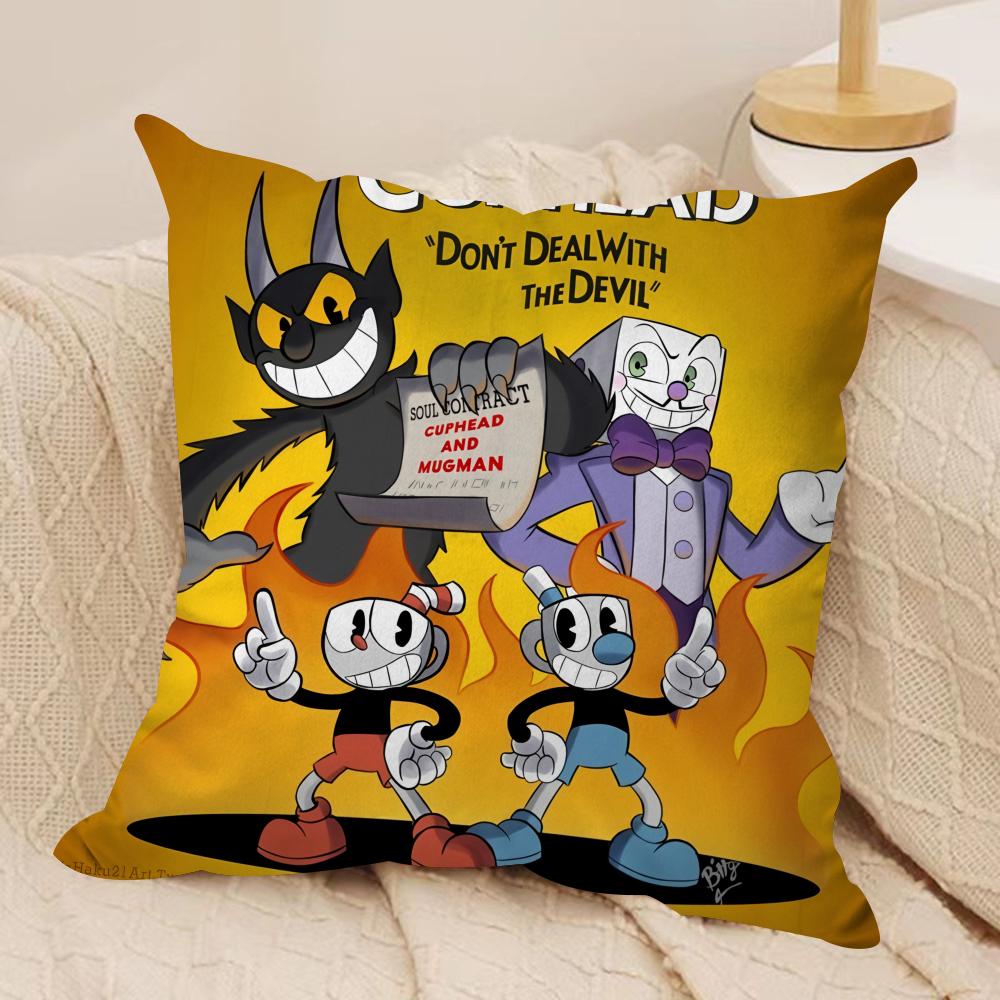 Classic Game CCuphead Cute Cushion Cover Silky Short Plush Invisible Zipper Dustproof Sofa Pillow Case For Home Decor