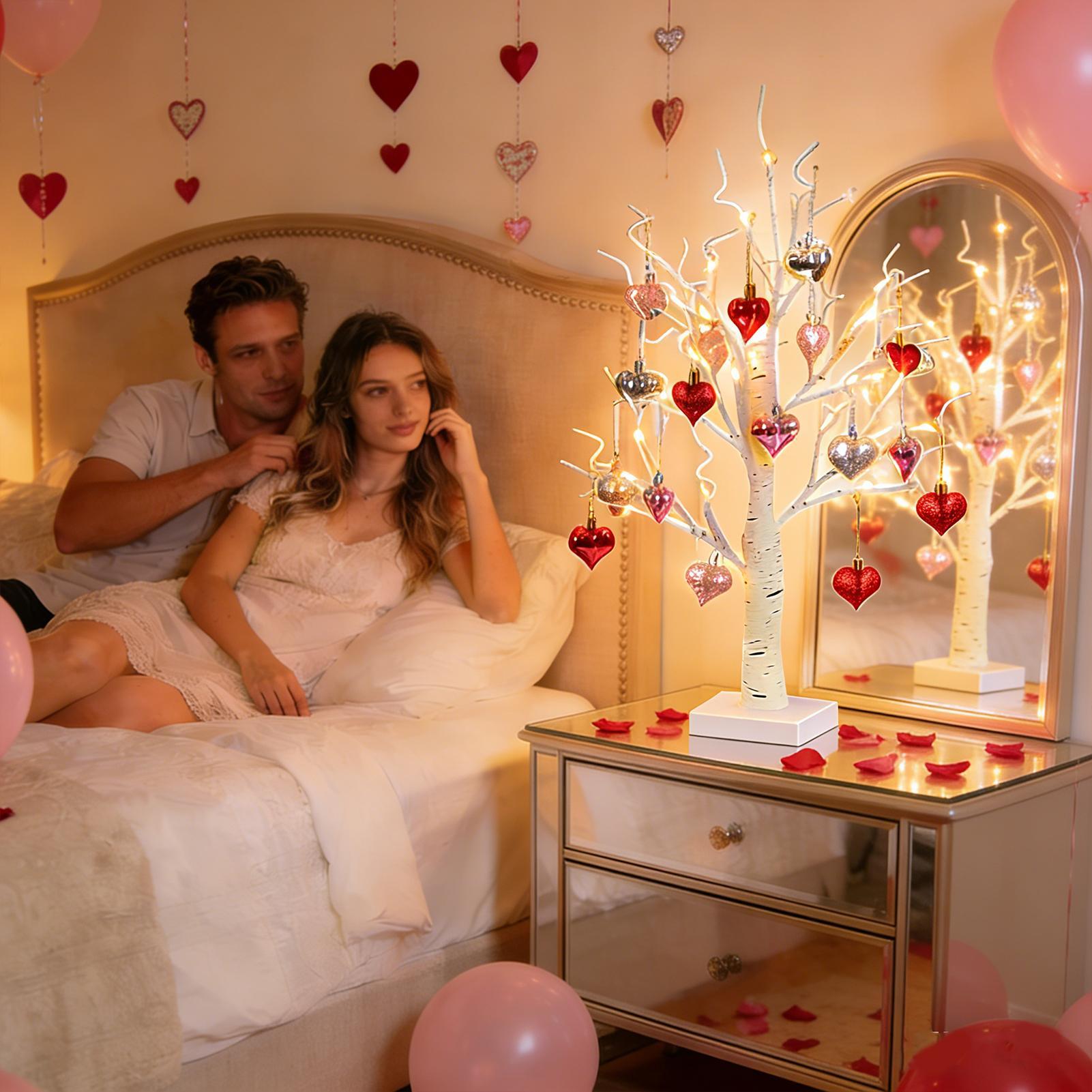 

Valentine s Day Birch Tree Decorative Lighting Romantic Glow Birch Decoration With Timer 24 LED Light With 18 Heart Ornaments China Mainland