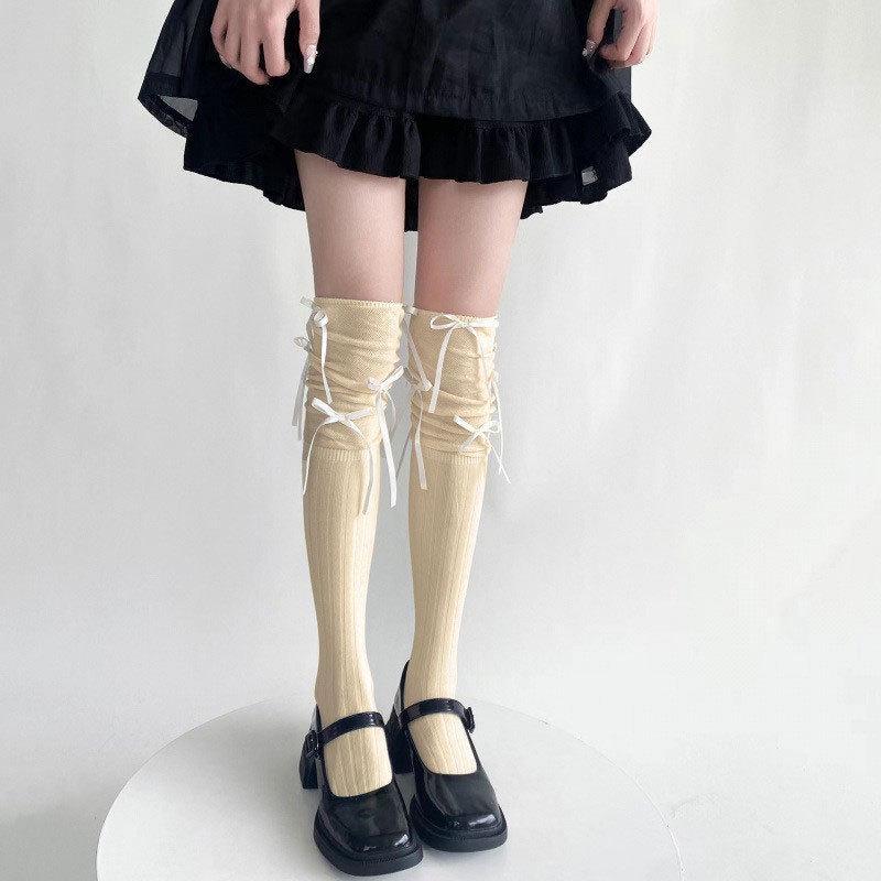 

Women s Bowknot Over-the-Knee Socks - Japanese Style, Niche Knee-High, Pile-Up Calf One Size