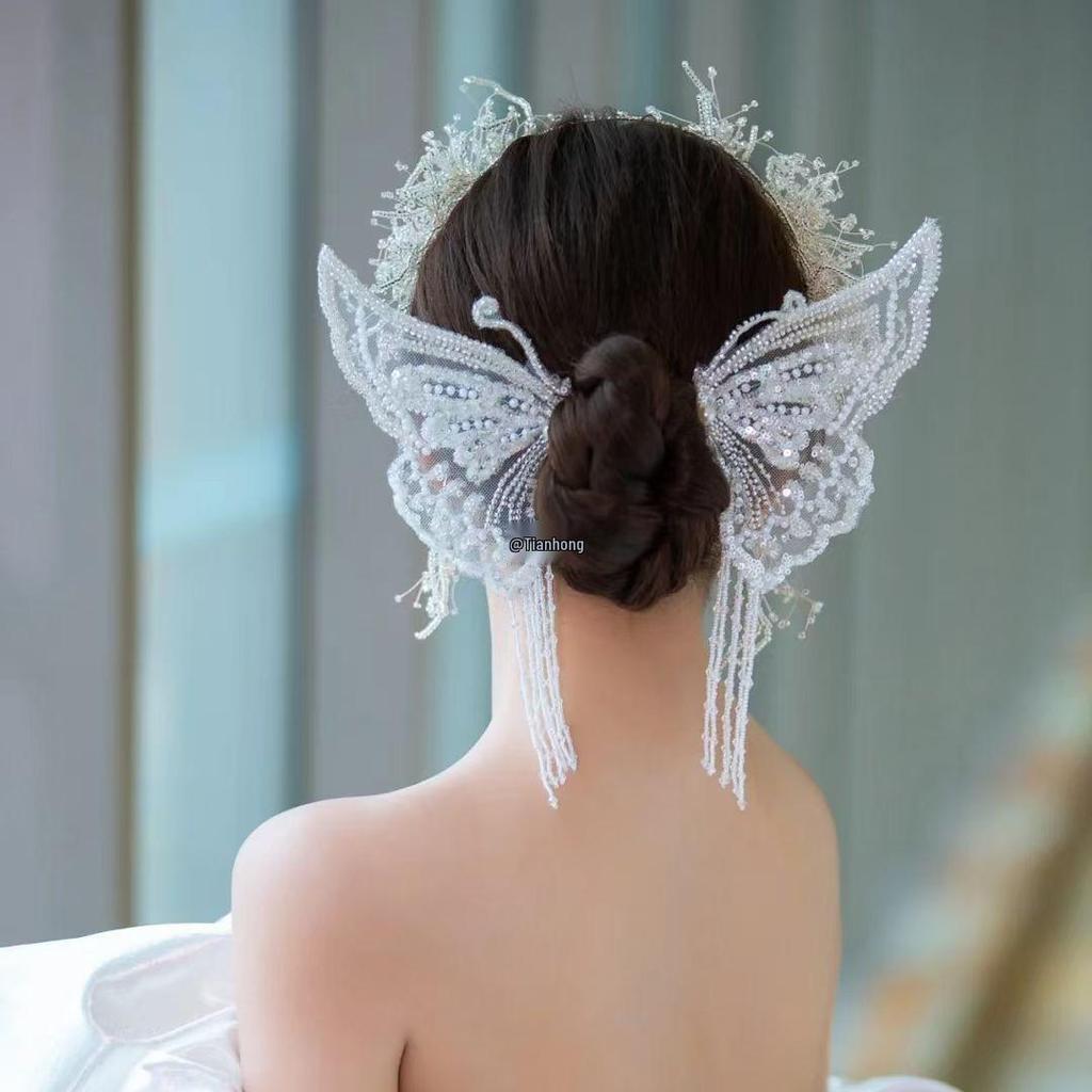 Podoabă de cap super fairy stil Mori cu voal - Clamă de păr inspirată japoneză și coreeană pentru mirese 2024