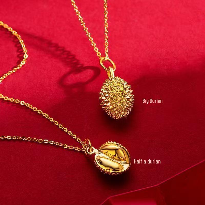 

2026 Gold Peeling Durian Pendant Necklace - Unique O-shaped Chain for Women