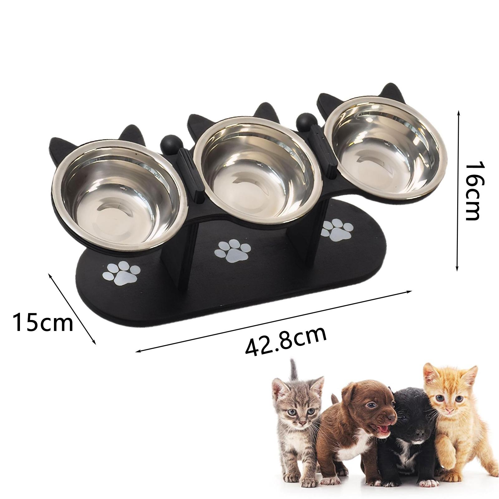 

Elevated Cat Food Bowl with Black Wooden Support Frame Stainless Steel Cats Bowls 15° Stand Sloped Feeding & Watering Supplies чёрный