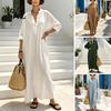 Casual Dress Summer Maxi for Women, V-Neck Oversized Boho Long Women Dress, Sleeve Button Up Vacation Sundress with Pockets Party