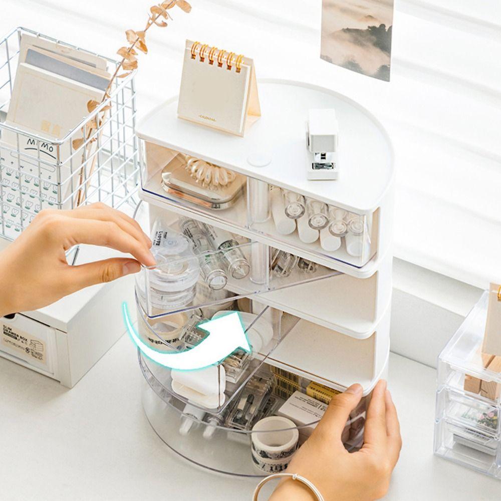 Dustproof Cosmetic Storage Rack Rotatable Desk Storage Box Semi-Circular Organizer Bathroom
