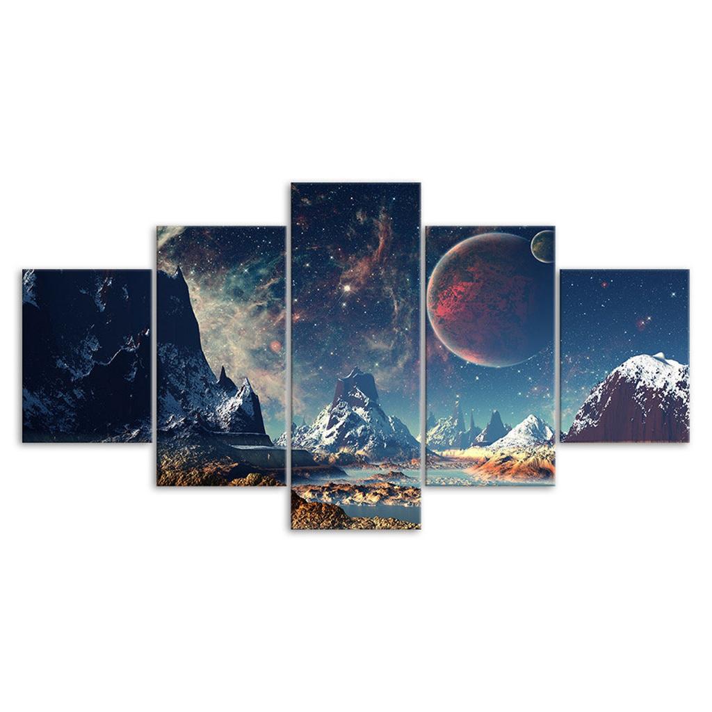 Abstract Galaxy Planet 5 Piece Canvas Wall Art Multi Panel Print Modern Space Poster Home Decor Picture Gift For Him For Her