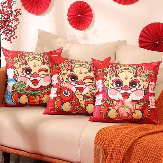 

Праздничная наволочка в честь года дракона, новогодний подарок, домашний декор, универсальная короткая плюшевая наволочка с принтом, милая наволочка 45x45cm A