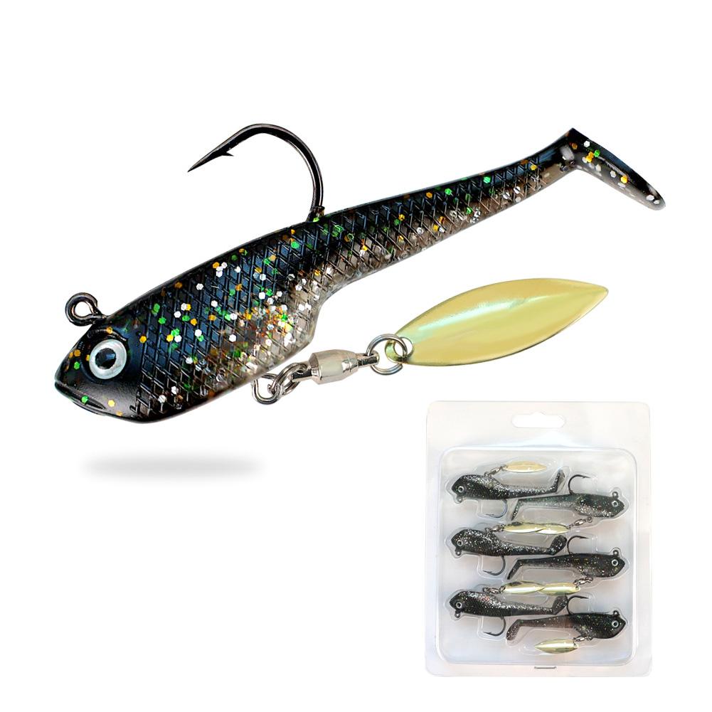 6pcs Spin Spoon Sequins Soft Fishing Lures Jig Head Artificial Baits T Tail Wobblers Swimbait for Trout Bass Shad