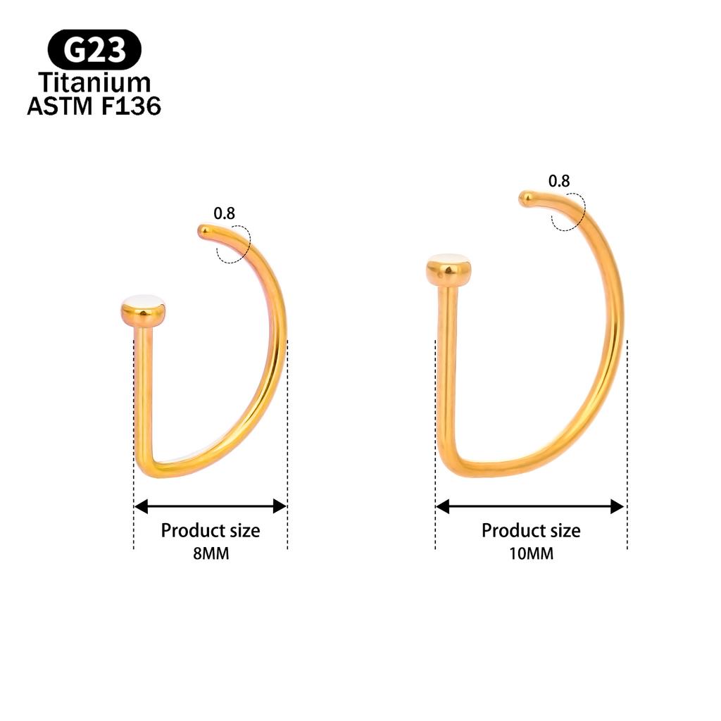 10pcs G23 Titanium Piercing Nose Ring D-shaped Medical 18G 20G Tragus Helix Stud Hoop Septum Earring Body Jewelry