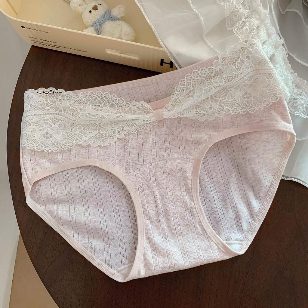 Female Spring and Autumn Pure To Lace Pure Cotton Antibacterial Anti HPV Breathable Long Crotch Full Hip Briefs