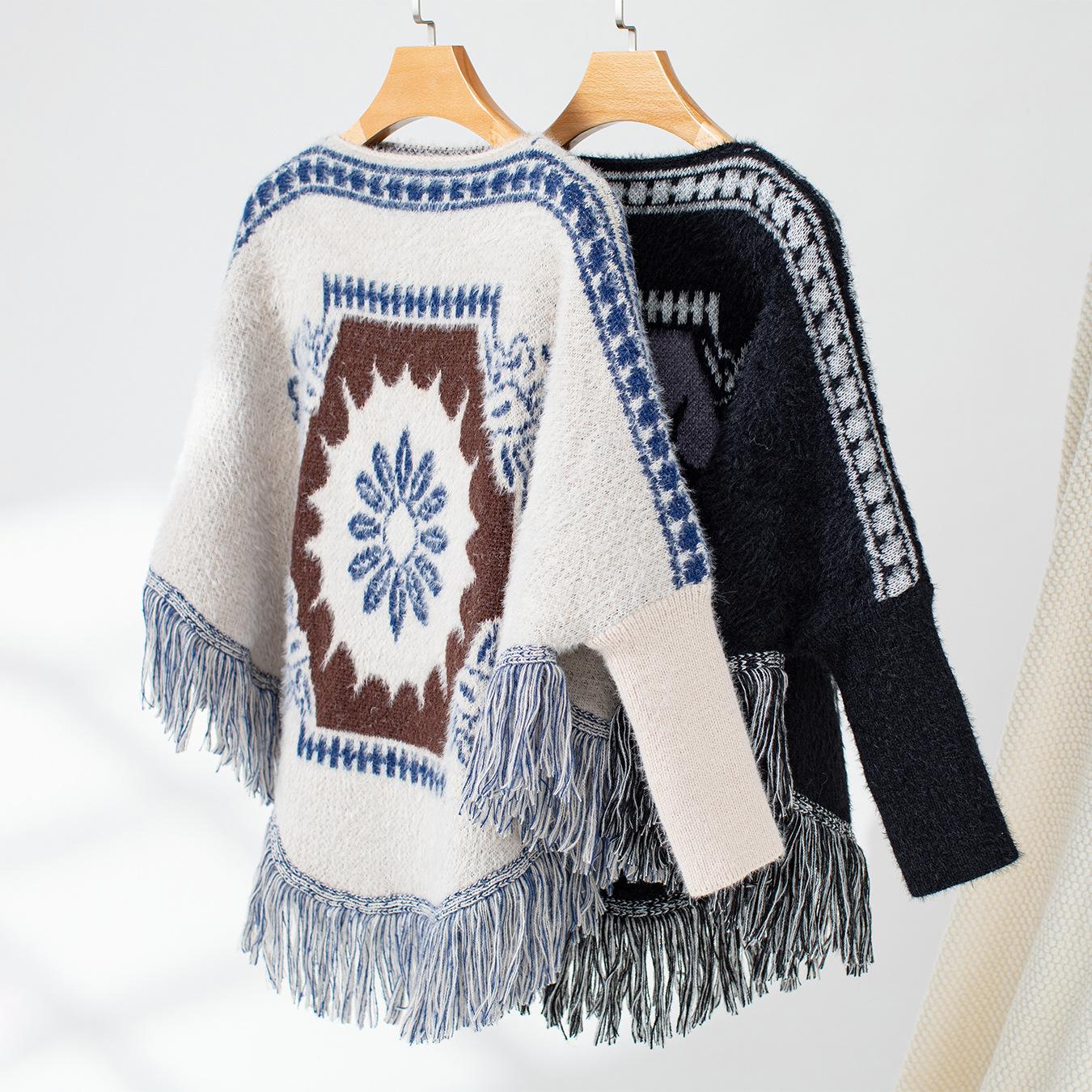 Осень и зима Женский принт Свободный рукав летучая мышь Перекрестная граница Плащ — фото 6