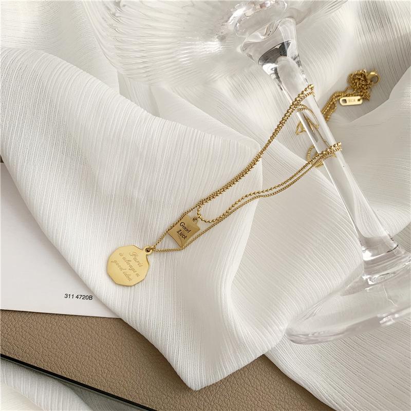 Titanium Steel Double Layer Letter Pendant Necklace for Women - Cool Style Clavicle Chain, Good Luck Charm.