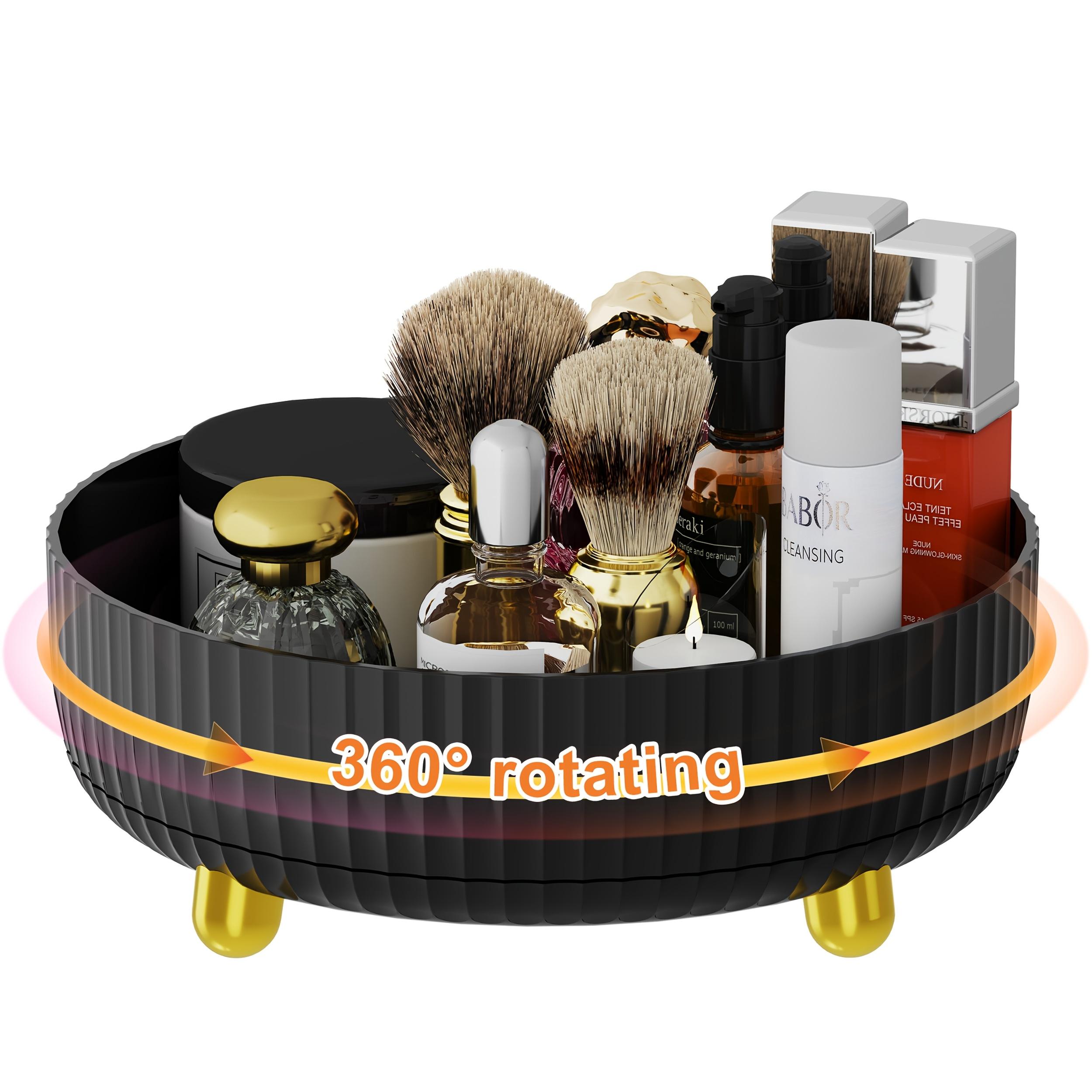 

Вместительный вращающийся на 360 градусов органайзер для косметики и духов - изящный черный лоток для хранения с золотистыми акцентами, ребристый край для устойчивости чёрный
