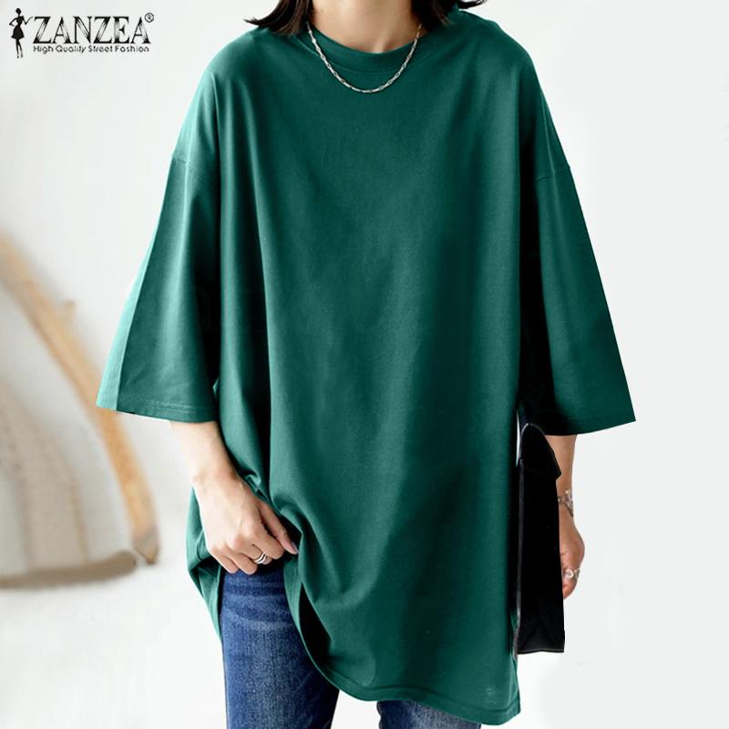

ZANZEA Футболка оверсайз, летняя повседневная блузка с круглым вырезом и рукавами 3/4