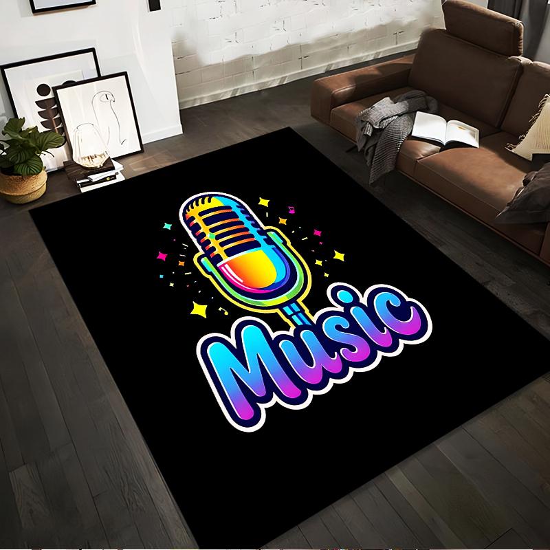 

Colorful Microphone Music Design Carpet with Black Background Suitable for use as an anti-slip for living room bedroom sofas 40x60cm( 15x23in )
