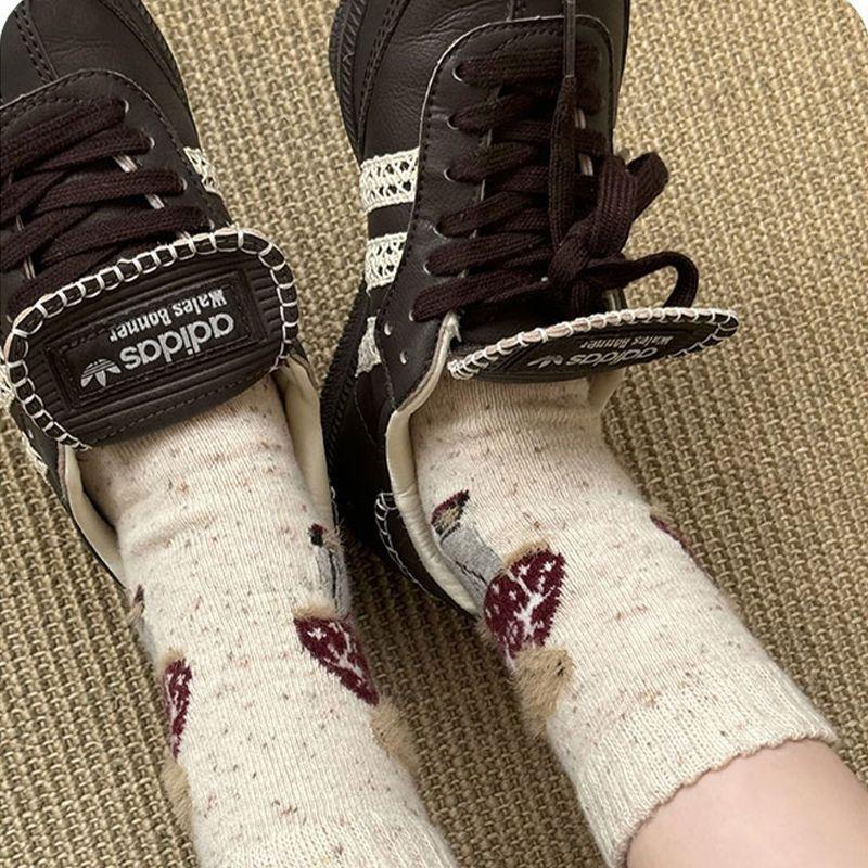 Damen Niedliche Bär Gesprenkelte Mid-Calf Wollsocken – Dick & Warm für Herbst/Winter