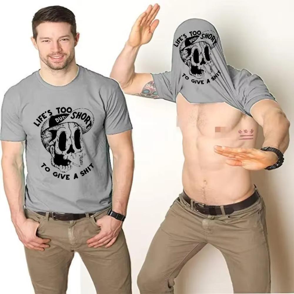 2024 Summer Soft Sweat-Absorbing Trendy Fashion Men's Loose Custom T-shirt with Weird Pattern Print Round Neck Short Sleeves