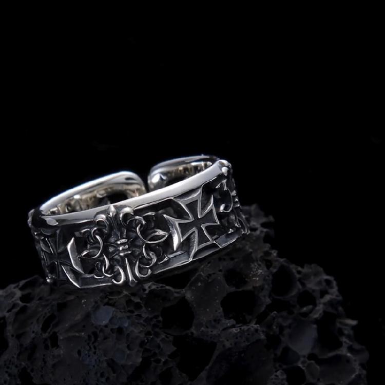 Men's Retro Crosses Rings Punk Hip Hop Jewelry Adjustable Gothic Accessory for Independent Fashion Styles