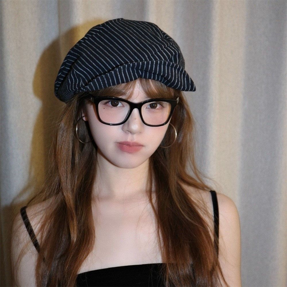 Thin Striped Berets Cotton and Linen Painter Caps Vintage Octagonal Hat  Ladies