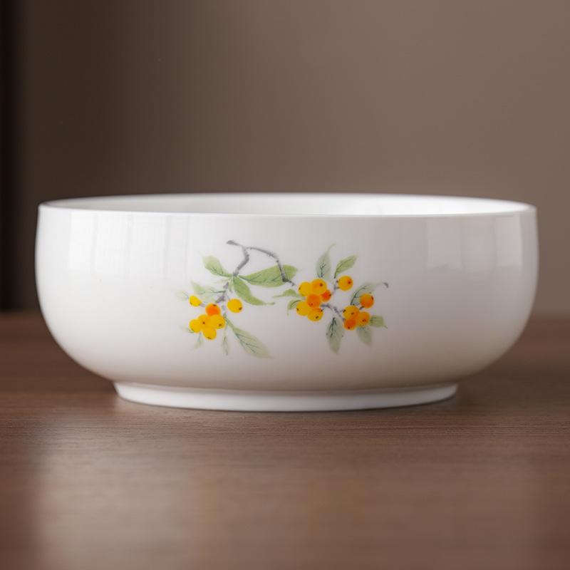 Suet jade high-grade tea washing pen washing water basin washing tea cup bowl white porcelain household large Chinese tea washing set basin