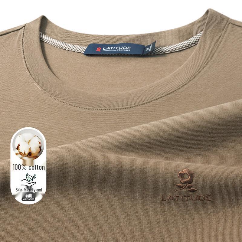 MONTAGUT Men's 100% Cotton Crew Neck Long Sleeve T-Shirt