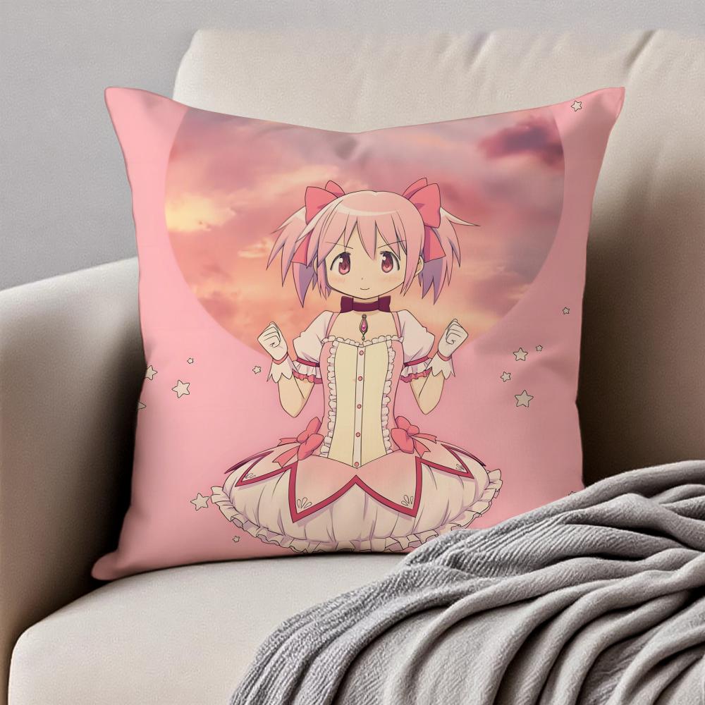 Anime DarkFantasy PPuella Magi Madoka Magica Cushion Cover Pillowcase Antidustmite Invisible Zipper Short Plush Sofa Cushion