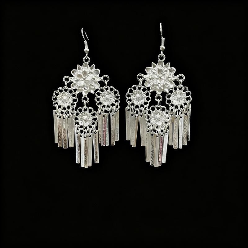 Ethnic style earrings Alloy silver-plated Miao ethnic minority Dong Yi earrings Earrings