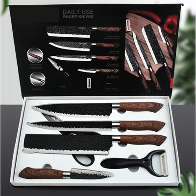 6pcs Stainless Steel Kitchen Knife Set Slicing Knife Meat Cleaver Fruit Knife Peeler Scissors  Chef Knives