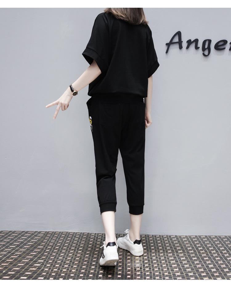 Summer 2024 Korean Style Plus Size Women's Sportswear Set - Short Sleeve Top & Seven-Point Pants