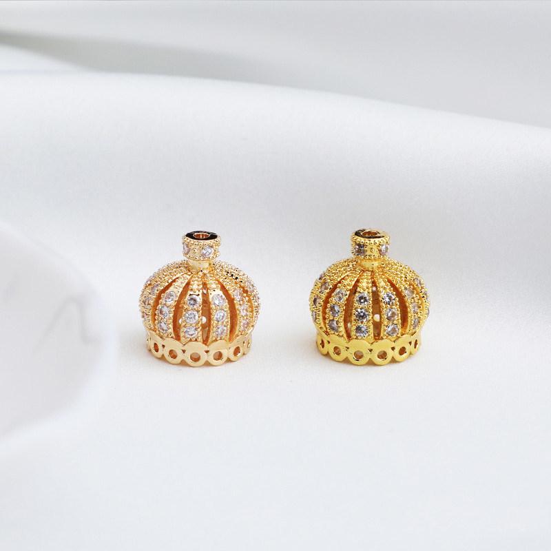 Copper-Plated 14K Gold Zircon Crown Pendant for DIY Accessories: Vintage Hairpin, Earrings, Tassel, Hat