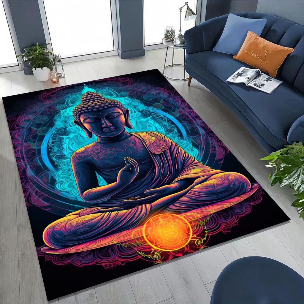 Věřící Slavnostní Buddha Šákjamuni Květinový Koberec do Ložnice Obývacího Pokoje Pohovka Domácí Rohožka Dekorace,Velká Dětská Hrací Protiskluzová Podložka na Podlahu Dárek