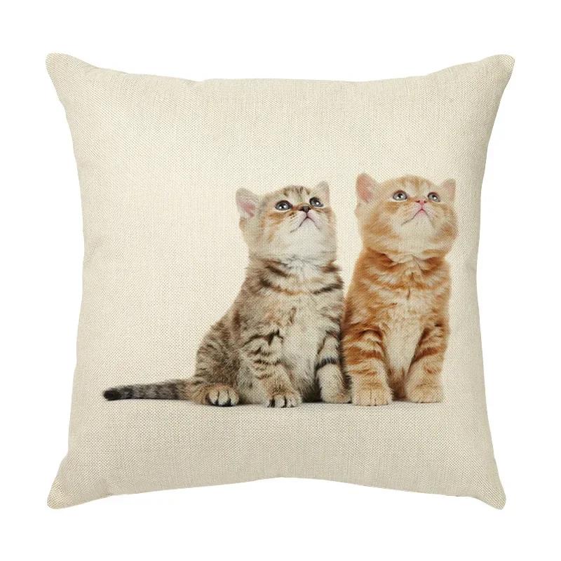 45x45cm Cute Pet Cat Face Decorative Animal Cushion Cover for Sofa Vintage Home Couch Linen Pillows Case