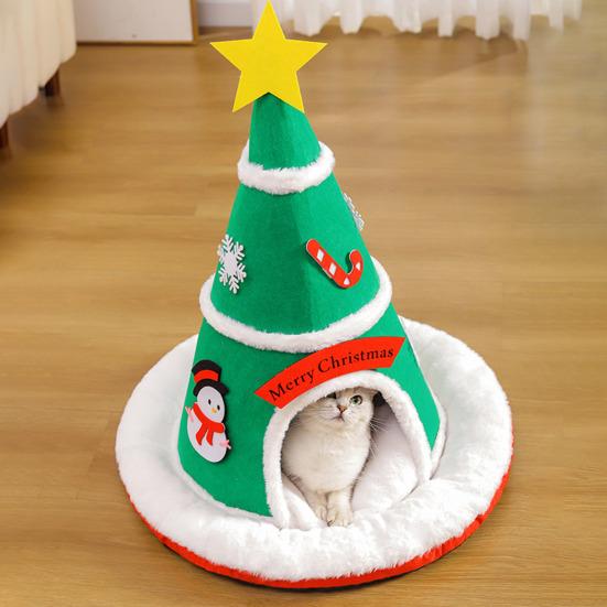 Christmas Hat Pet House Autumn Winter Warm Indoor Dog Cat Bed Cave Plush Kitten Puppy Sleeping Nest Tent Pet Supplies