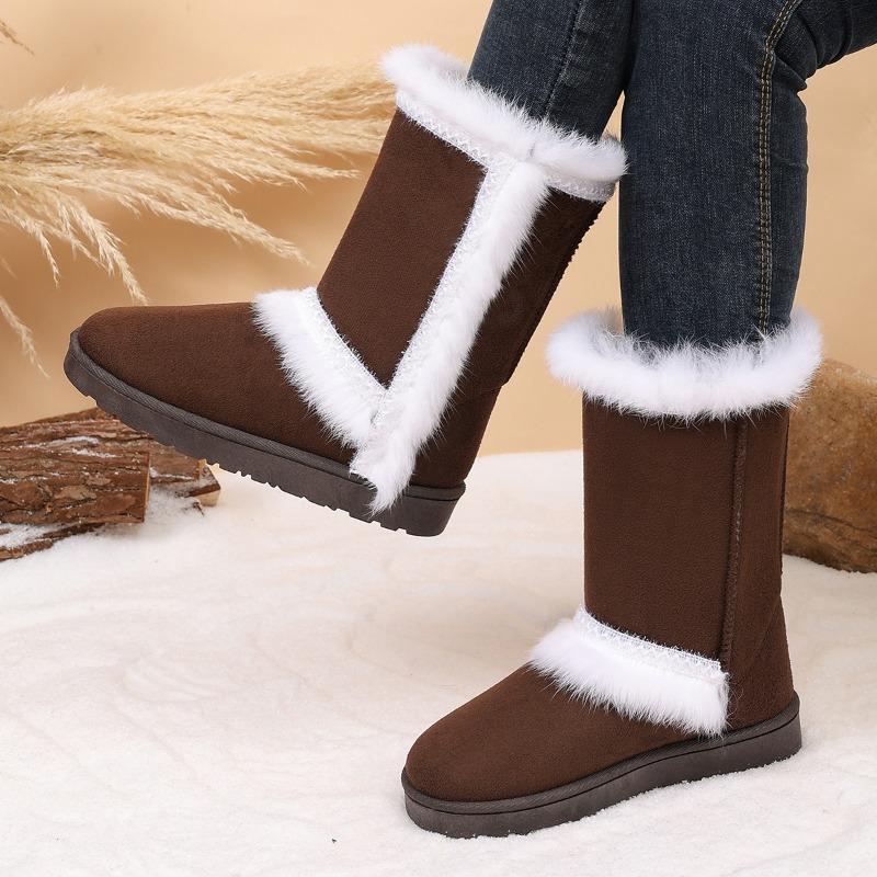 Thick-soled snow boots with integrated fur, winter models, piled and thickened small warm Northeast cotton shoes, high boots