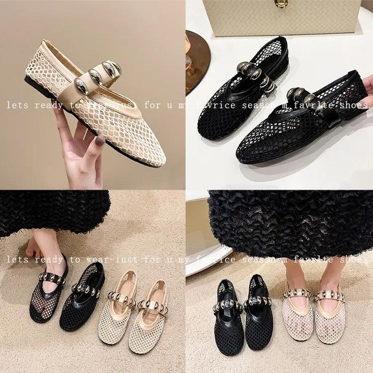 Wiosenne nowe płaskie buty okrągła głowa płytkie usta siateczka oddychająca metalowa klamra miękka podeszwa antypoślizgowe pojedyncze buty