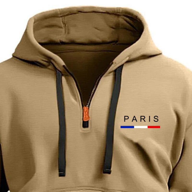 2025 Autumn/Winter New Men's Paris Letter Printing Casual Multi Zipper Arm Pocket Hoodie Pullover Large Hoodie Outdoor Sport Hoodie