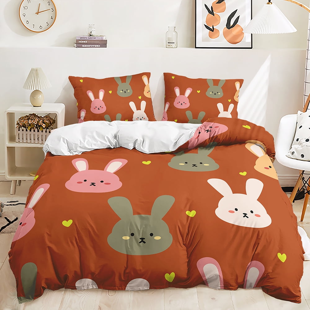 Comforter Whimsical Rabbit Adorable Pink Bedding With Flowers Heart Motif For Rooms Suitable Children Kids And Adults