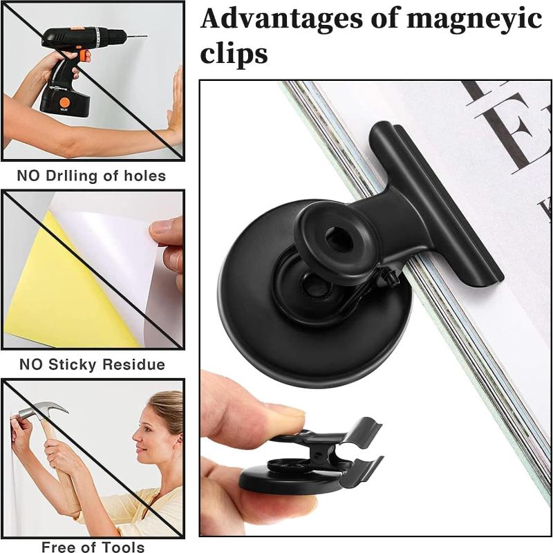Refrigerator Magnet Clip, 10 Pcs Strong Fridge Magnet Hook Clip, Magnetic Clips for Family, School, Freezer, Kitchen Refrigerator, 40mm/1.57inch Black