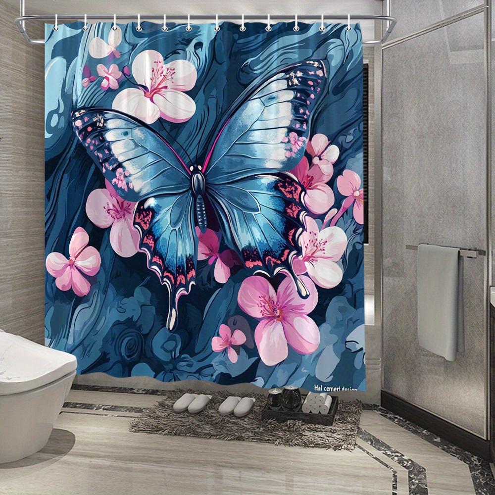 

1 шт. Шторка для душа - Синяя бабочка и Розовое цветение сакуры, Абстрактный дизайн, Прочная полиэстеровая ткань, 70,8x70,8 дюймов С 90x180cm35x71in