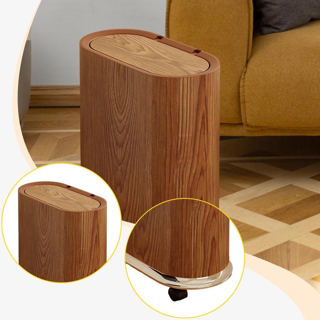 Trash Bin with Removable Wheels Rubbish Basket Sealed Lid Space Saving Waste