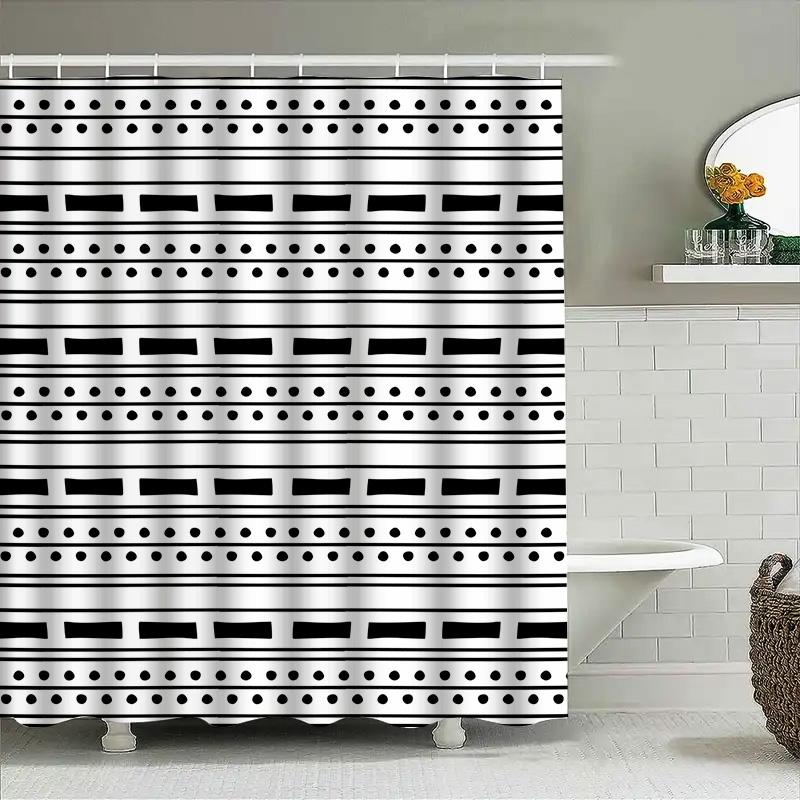 Modern Black White Shower Curtain with Polka Dots: 180gsm Polyester Waterproof Bathroom Decorative Tote Liner for Bathtub Doors