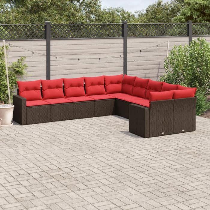 VidaXL Garden Lounge Set with Cushions 10 Pcs, Patio Sofas, Furniture Set, Outdoor Terrace Furniture, Brown 3219504
