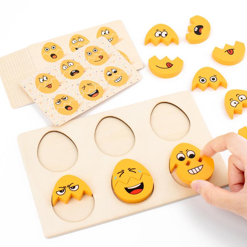 Wooden 0-3-5 Year Old Face Expression Three-dimensional Puzzle Children Moving Kindergarten Baby Early Education Puzzle Building Block Play