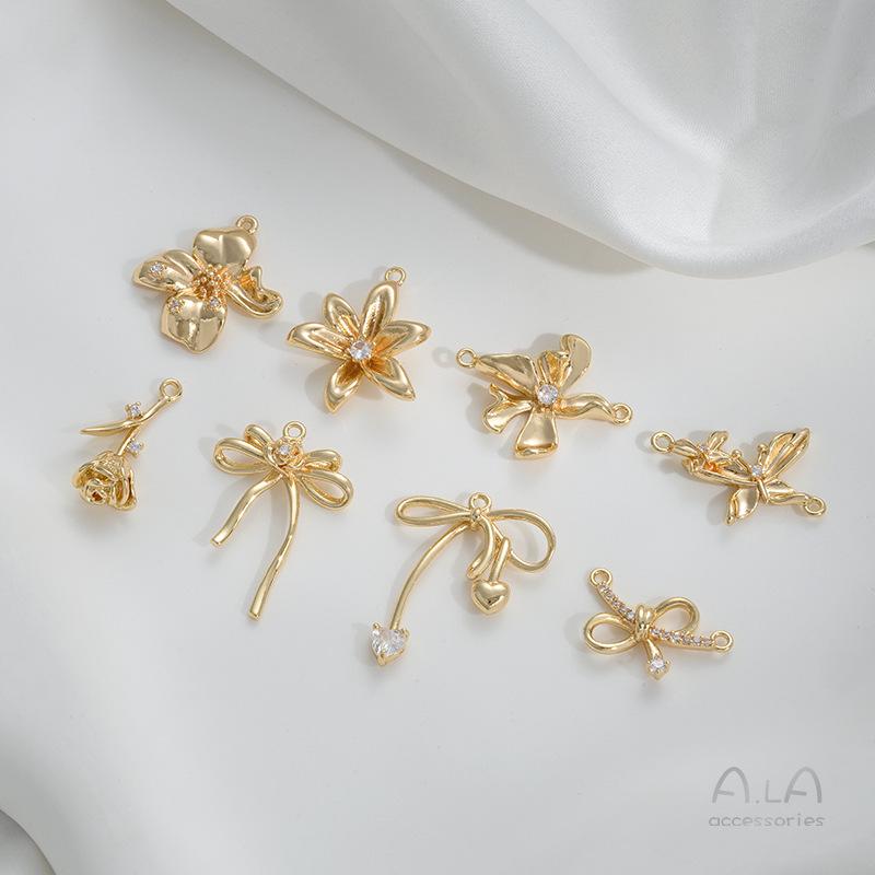 

14K Gold Filled Color-Preserving Rose Flower Bow Pendant for DIY Jewelry Making