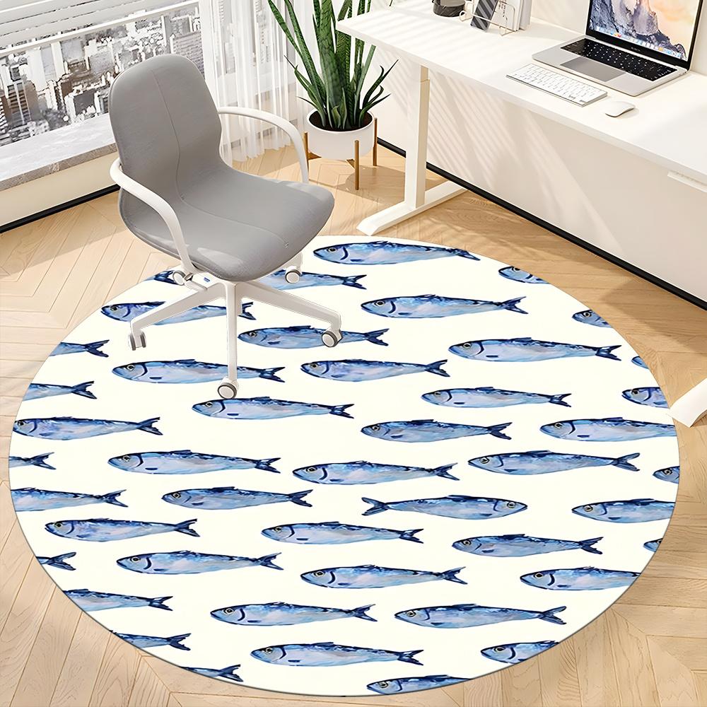 1pc Fish School Office Round Area Rug, Indoor Mat Suitable ForOffice, Under Office Chairs Bedroom Living Room Home Decor, Room Deco 018