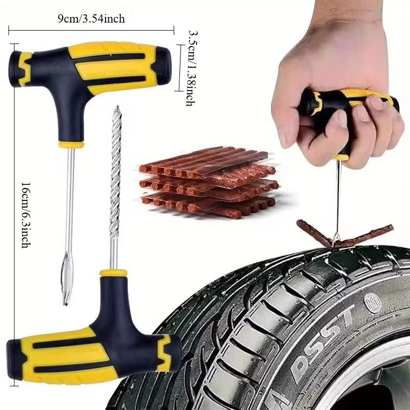 Car Tire Repair Tool Kit with Rubber Strip for Tubeless Tire Puncture Plug Studding Tools